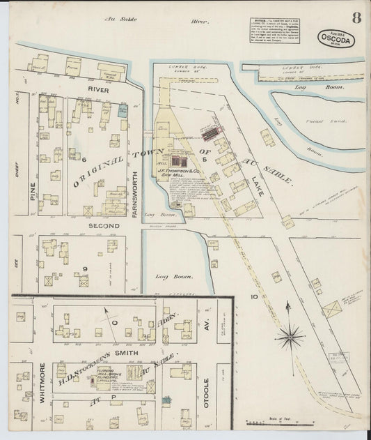 Sanborn Fire Insurance Map from Oscoda, Iosco County, Michigan (1884), Sheet #0008 - Historic Sanborn Fire Insurance Map Print, vintage old map wall art, antique decor, genealogy gift, Michigan Michigan map