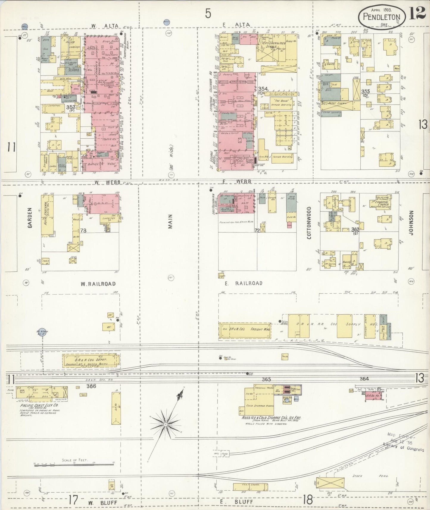 Sanborn Fire Insurance Map from Pendleton, Umatilla County, Oregon (1903), Sheet #0012 - Complete Map Set gallery image, historic Sanborn map, vintage wall art, Oregon Oregon