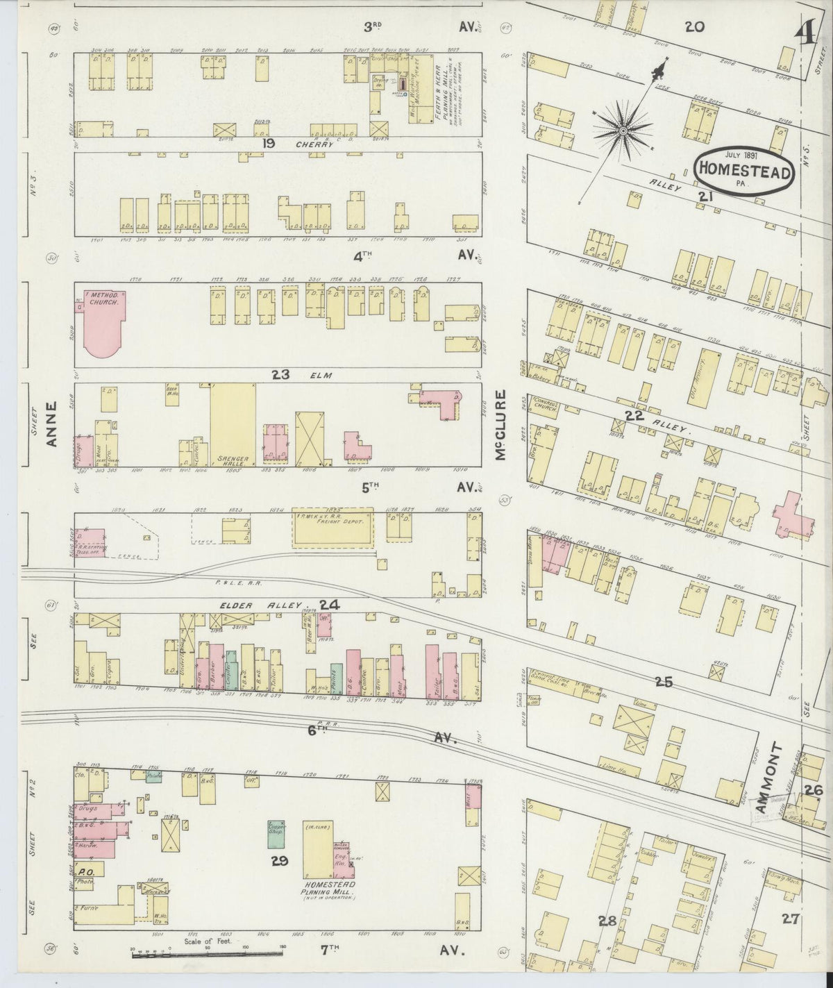 Sanborn Fire Insurance Map from Homestead, Allegheny County, Pennsylvania (1891), Sheet #0004 - Complete Map Set gallery image, historic Sanborn map, vintage wall art, Pennsylvania Pennsylvania