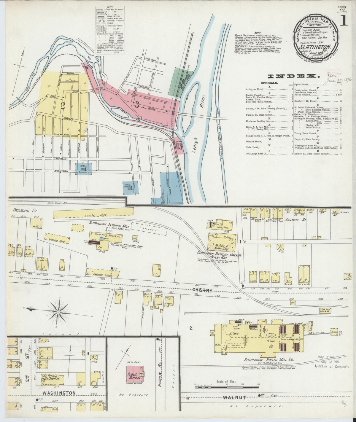 Sanborn Fire Insurance Map from Slatington, Lehigh County, Pennsylvania (1896), Sheet #0001 - Historic Sanborn Fire Insurance Map Print, vintage old map wall art, antique decor, genealogy gift, Pennsylvania Pennsylvania map