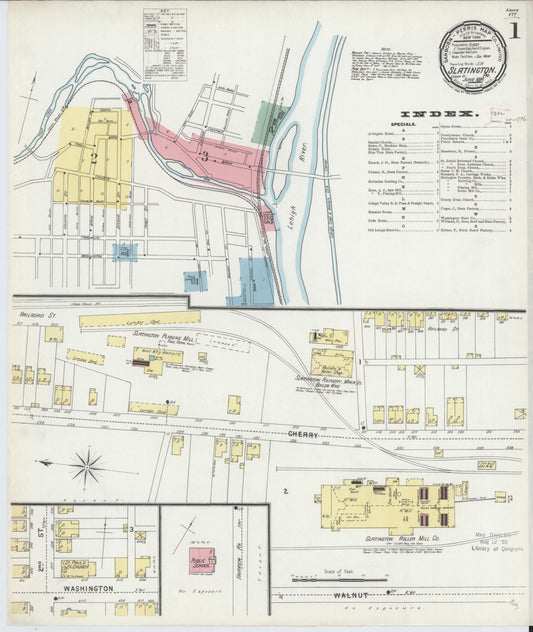 Sanborn Fire Insurance Map from Slatington, Lehigh County, Pennsylvania (1896), Sheet #0001 - Historic Sanborn Fire Insurance Map Print, vintage old map wall art, antique decor, genealogy gift, Pennsylvania Pennsylvania map