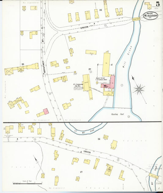 Sanborn Fire Insurance Map from Windsor, Windsor County, Vermont (1901), Sheet #0005 - Historic Sanborn Fire Insurance Map Print, vintage old map wall art, antique decor, genealogy gift, Vermont Vermont map