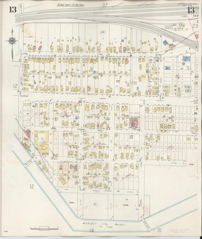 Sanborn Fire Insurance Map from Michigan City, La Porte County, Indiana (1948), Sheet #0013 - Complete Map Set gallery image, historic Sanborn map, vintage wall art, Indiana Indiana
