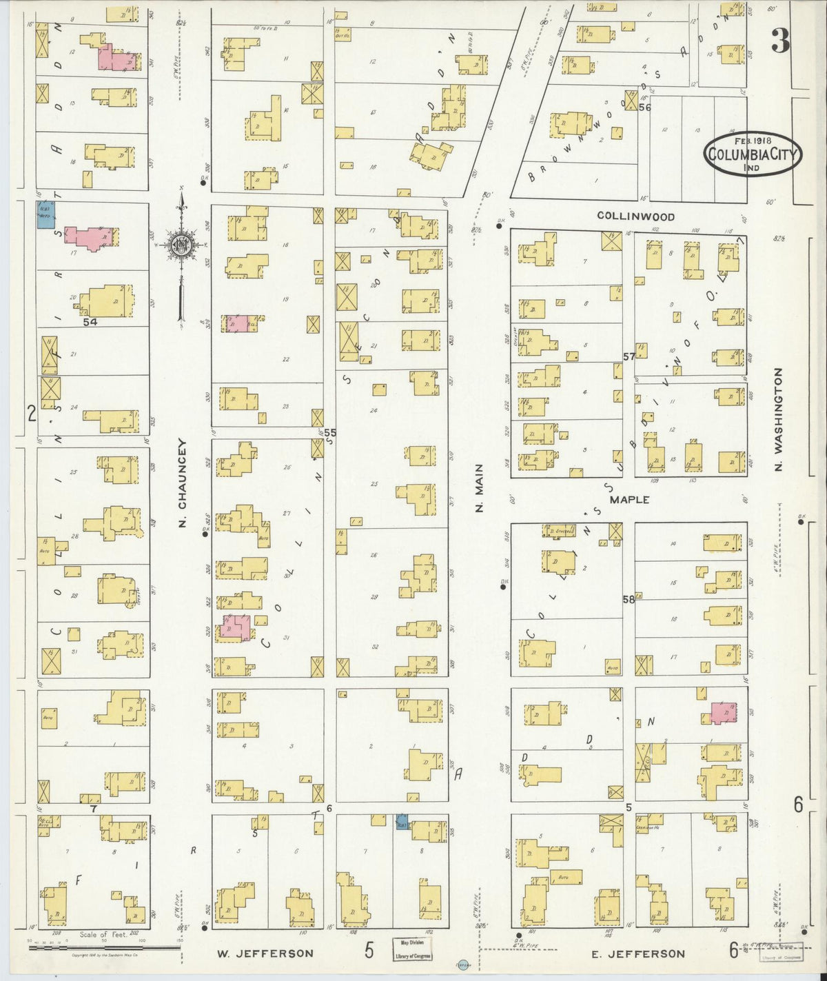 Sanborn Fire Insurance Map from Columbia City, Whitley County, Indiana (1918), Sheet #0003 - Historic Sanborn Fire Insurance Map Print, vintage old map wall art, antique decor, genealogy gift, Indiana Indiana map