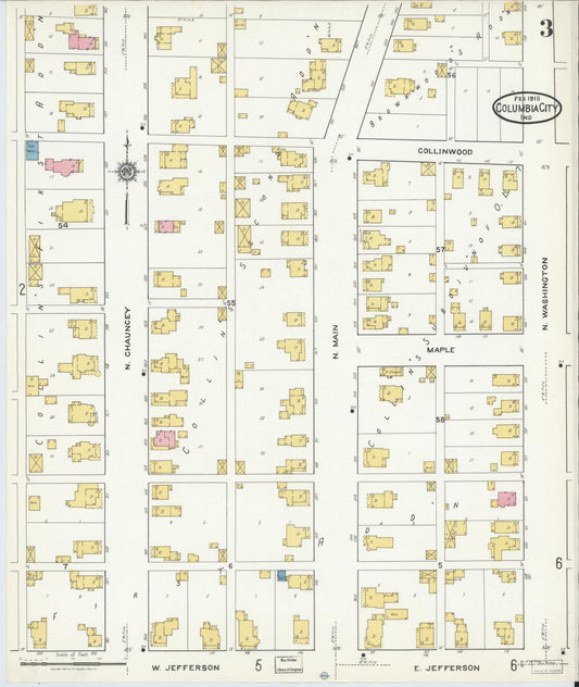 Sanborn Fire Insurance Map from Columbia City, Whitley County, Indiana (1918), Sheet #0003 - Historic Sanborn Fire Insurance Map Print, vintage old map wall art, antique decor, genealogy gift, Indiana Indiana map