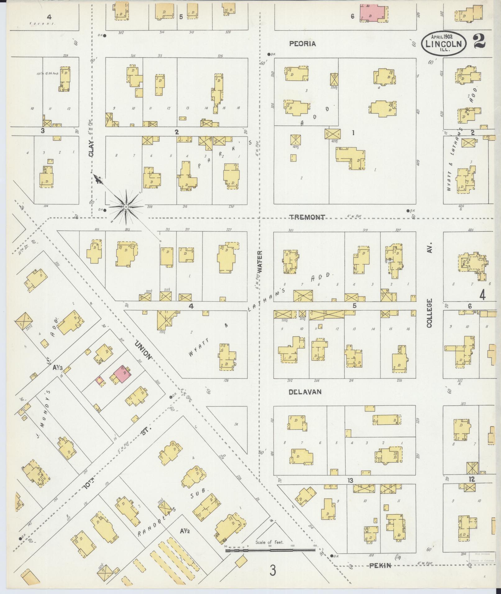 Sanborn Fire Insurance Map from Lincoln, Logan County, Illinois (1902), Sheet #0002 - Historic Sanborn Fire Insurance Map Print, vintage old map wall art, antique decor, genealogy gift, Illinois Illinois map