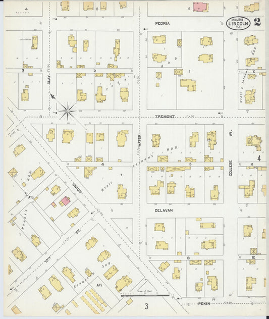Sanborn Fire Insurance Map from Lincoln, Logan County, Illinois (1902), Sheet #0002 - Historic Sanborn Fire Insurance Map Print, vintage old map wall art, antique decor, genealogy gift, Illinois Illinois map