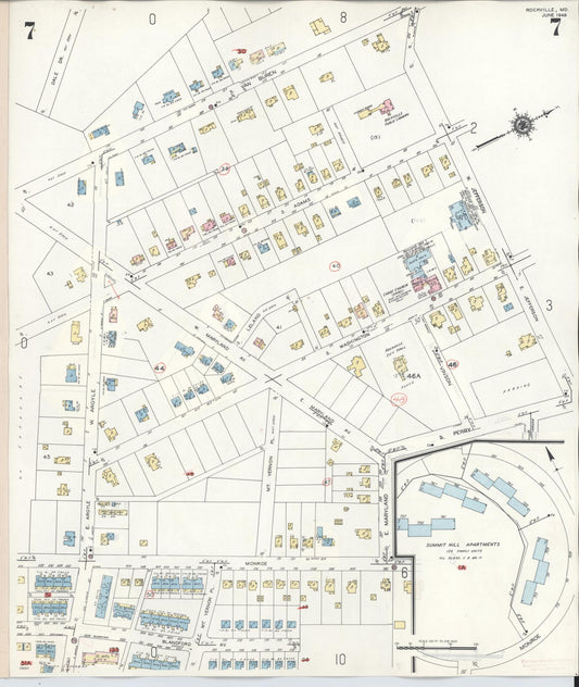 Sanborn Fire Insurance Map from Rockville, Montgomery County, Maryland (1960), Sheet #0007 - Historic Sanborn Fire Insurance Map Print, vintage old map wall art