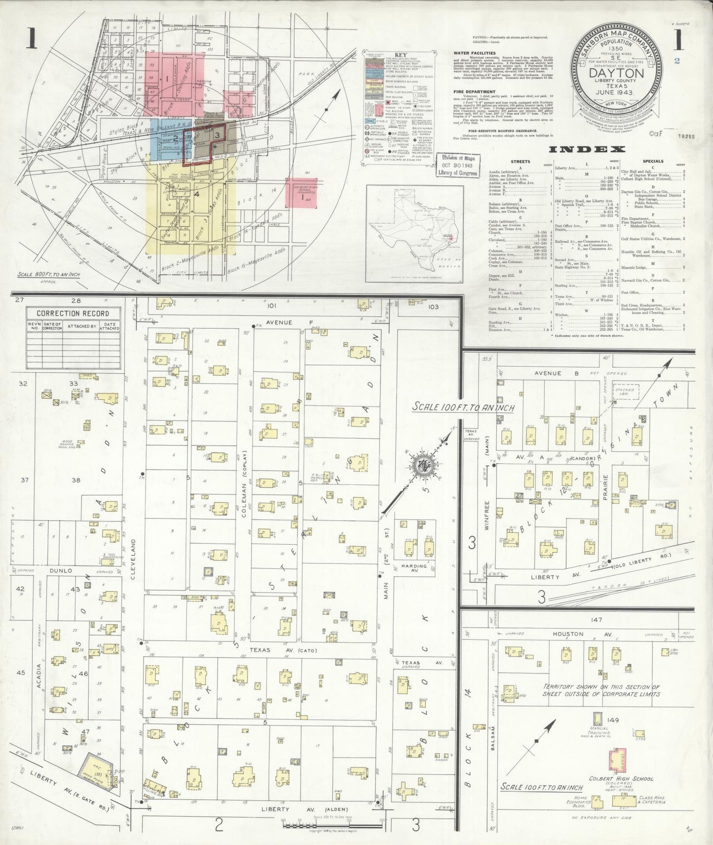 Sanborn Fire Insurance Map from Dayton, Liberty County, Texas (1943), Sheet #0001 - Complete Map Set gallery image, historic Sanborn map, vintage wall art, Texas Texas