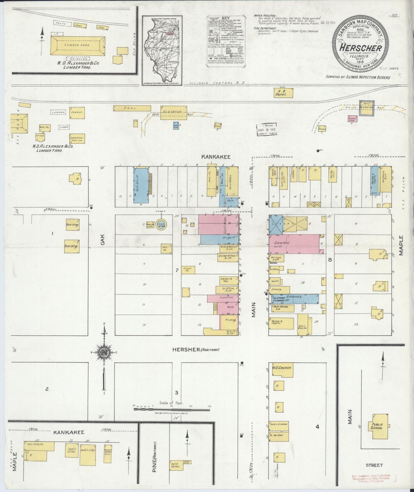 Sanborn Fire Insurance Map from Herscher, Kankakee County, Illinois (1919), Sheet #0001 - Historic Sanborn Fire Insurance Map Print, vintage old map wall art, antique decor, genealogy gift, Illinois Illinois map