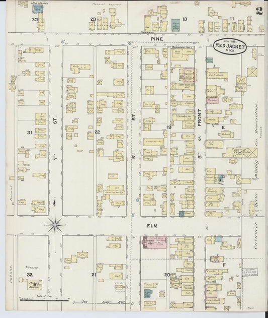 Sanborn Fire Insurance Map from Red Jacket, Houghton County, Michigan (1888), Sheet #0002 - Historic Sanborn Fire Insurance Map Print, vintage old map wall art, antique decor, genealogy gift, Michigan Michigan map