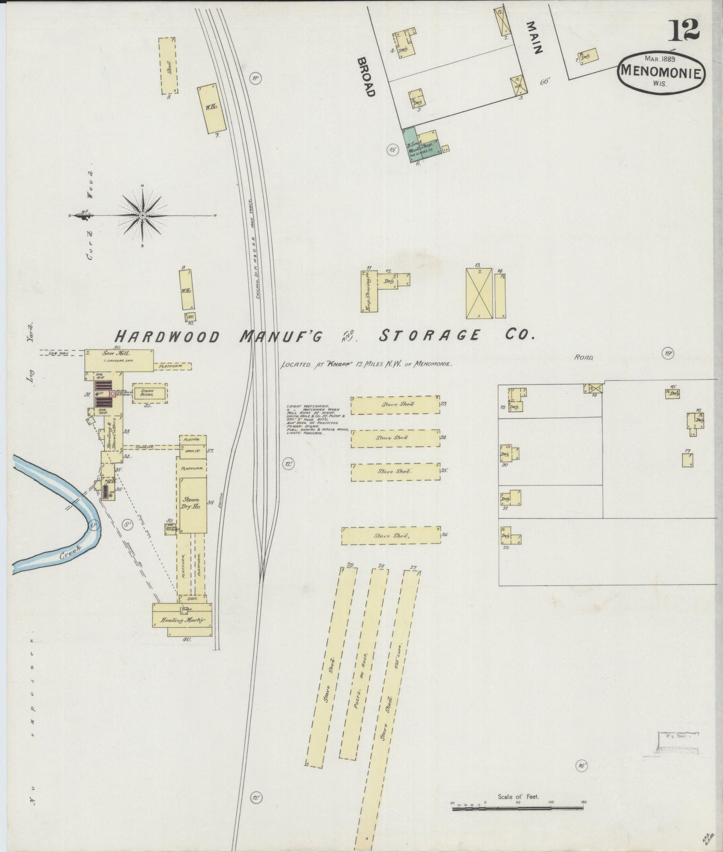 Sanborn Fire Insurance Map from Menomonie, Dunn County, Wisconsin (1889), Sheet #0012 - Historic Sanborn Fire Insurance Map Print, vintage old map wall art, antique decor, genealogy gift, Wisconsin Wisconsin map