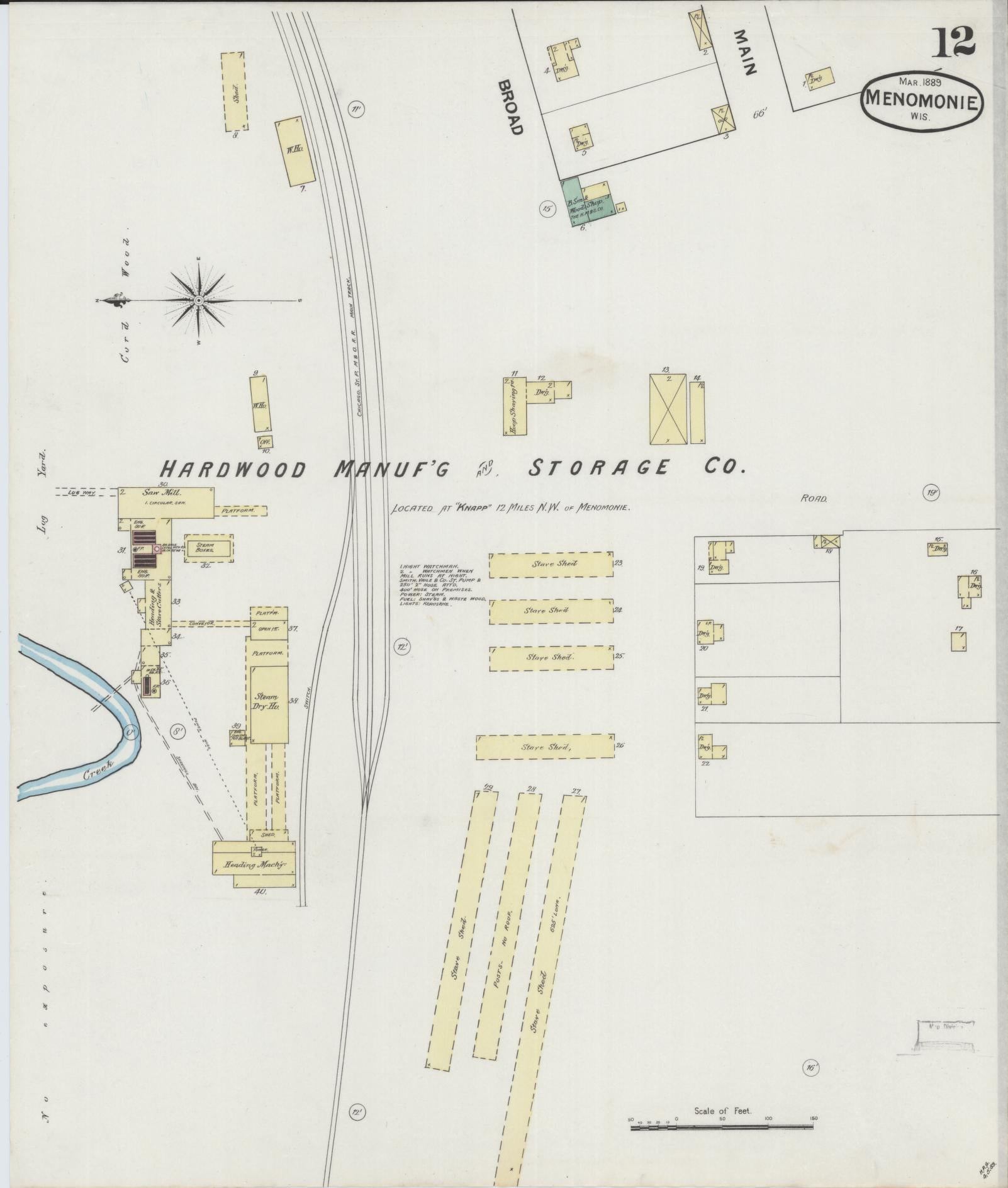 Sanborn Fire Insurance Map from Menomonie, Dunn County, Wisconsin (1889), Sheet #0012 - Historic Sanborn Fire Insurance Map Print, vintage old map wall art, antique decor, genealogy gift, Wisconsin Wisconsin map