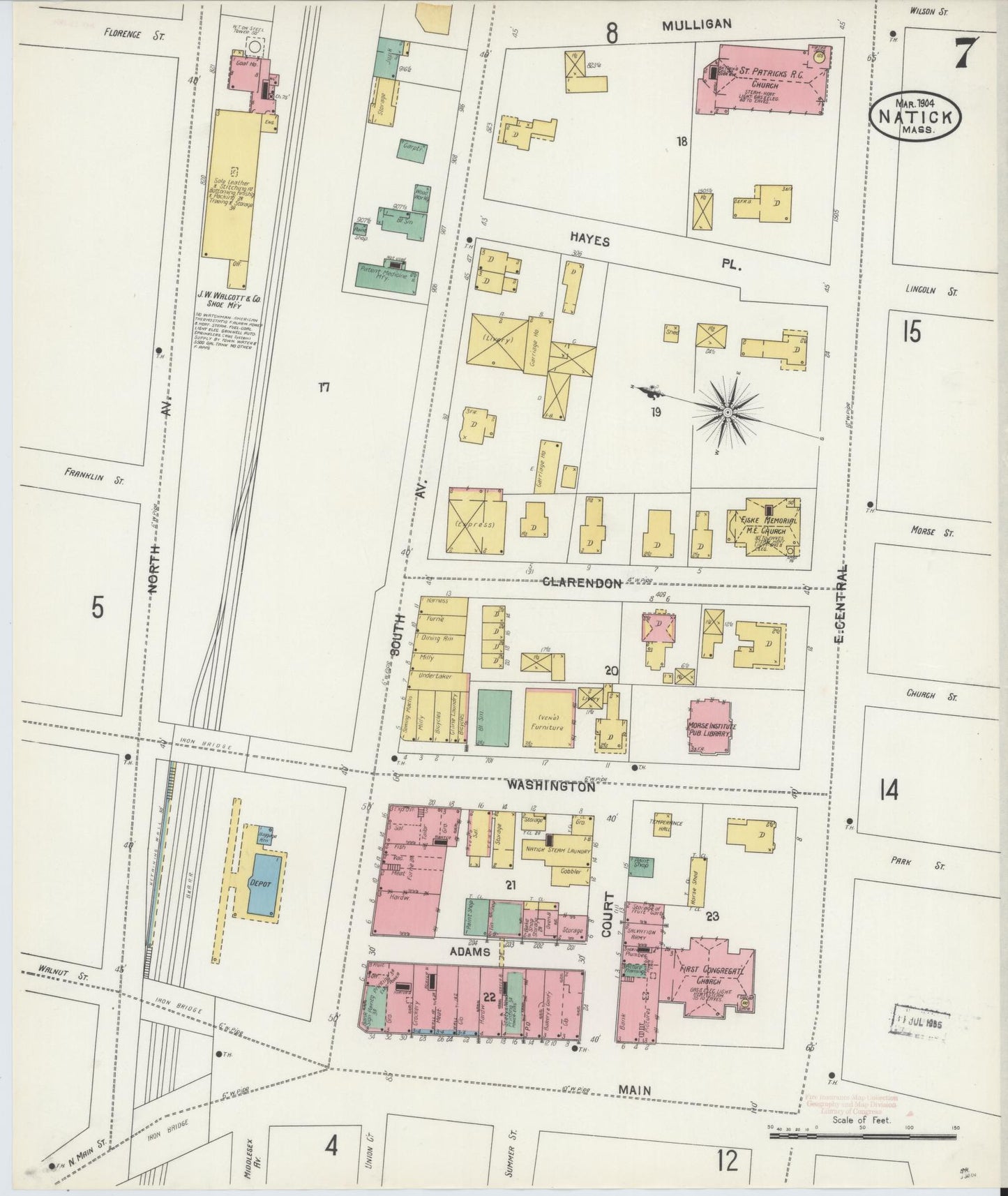 Sanborn Fire Insurance Map from Natick, Middlesex County, Massachusetts (1904), Sheet #0007 - Complete Map Set gallery image, historic Sanborn map, vintage wall art, Massachusetts Massachusetts