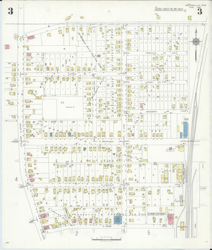 Sanborn Fire Insurance Map from Westerville, Franklin County, Ohio (1933), Sheet #0003 - Historic Sanborn Fire Insurance Map Print, vintage old map wall art, antique decor, genealogy gift, Ohio Ohio map