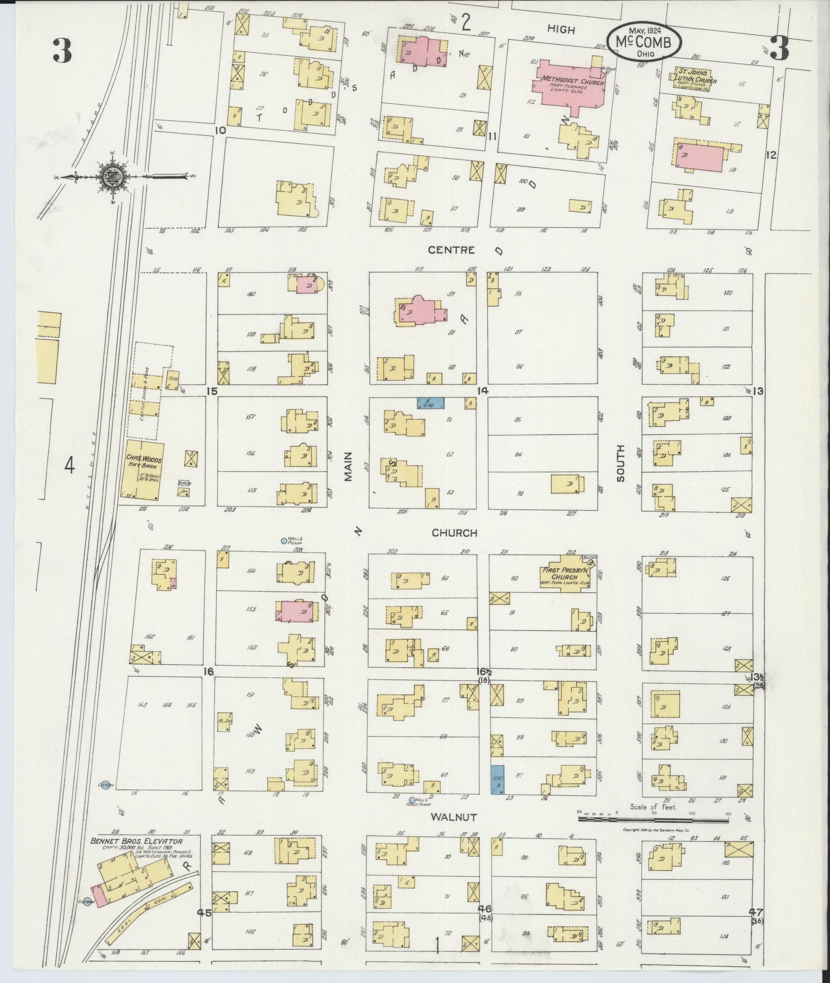 Sanborn Fire Insurance Map from McComb, Hancock County, Ohio (1924), Sheet #0003 - Complete Map Set gallery image, historic Sanborn map, vintage wall art, Ohio Ohio