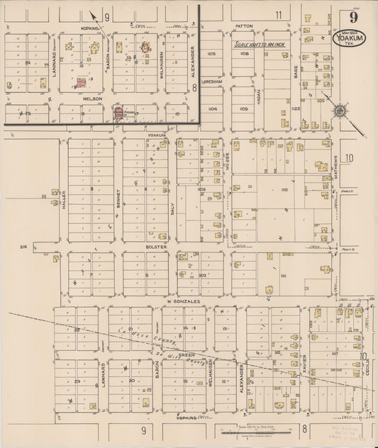 Sanborn Fire Insurance Map from Yoakum, De Witt And Lavaca Counties, Texas (1922), Sheet #0009 - Historic Sanborn Fire Insurance Map Print, vintage old map wall art, antique decor, genealogy gift, Texas Texas map