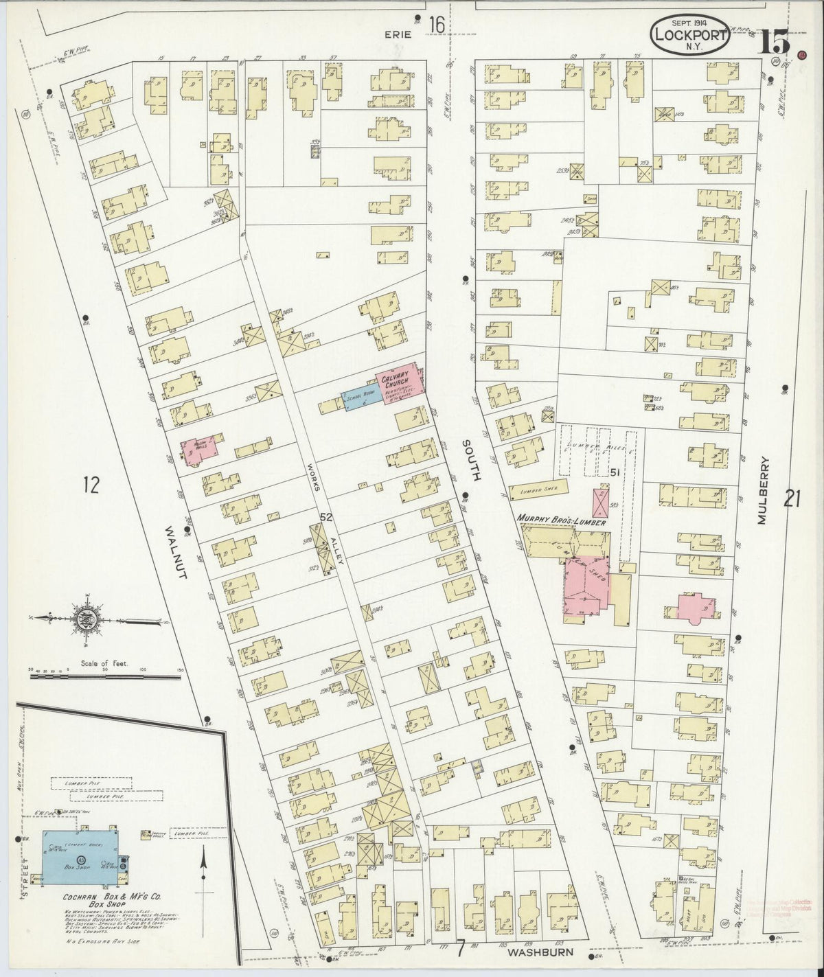 Sanborn Fire Insurance Map from Lockport, Niagara County, New York (1914), Sheet #0015 - Historic Sanborn Fire Insurance Map Print, vintage old map wall art, antique decor, genealogy gift, New York New York map