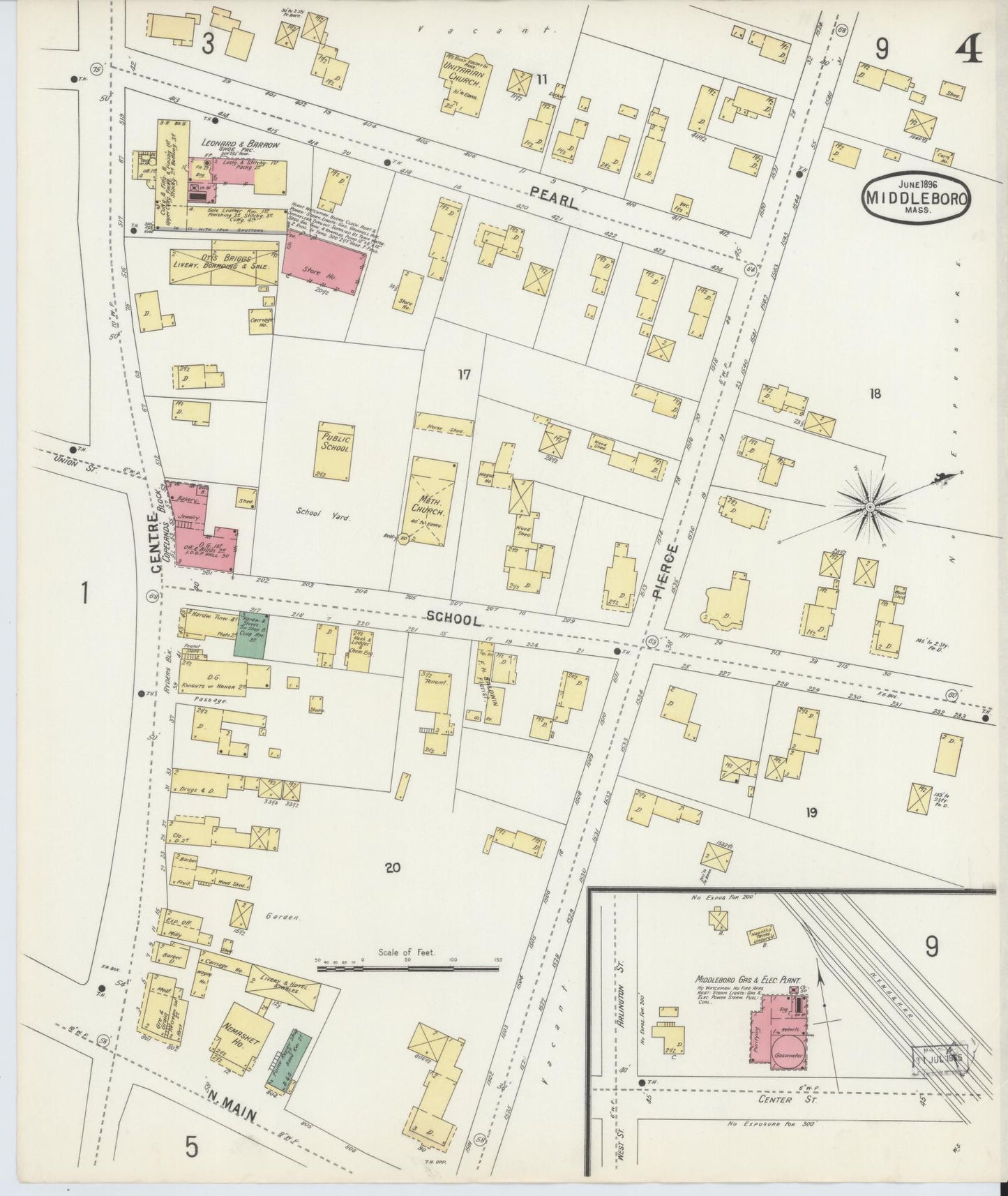 Sanborn Fire Insurance Map from Middleboro, Plymouth County, Massachusetts (1896), Sheet #0004 - Complete Map Set gallery image, historic Sanborn map, vintage wall art, Massachusetts Massachusetts