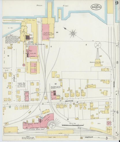 Sanborn Fire Insurance Map from New Bern, Craven County, North Carolina (1898), Sheet #0009 - Complete Map Set gallery image, historic Sanborn map, vintage wall art, North Carolina North Carolina