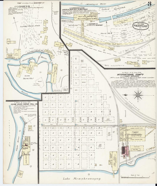 Sanborn Fire Insurance Map from Newport, Orleans County, Vermont (1885), Sheet #0003 - Historic Sanborn Fire Insurance Map Print, vintage old map wall art, antique decor, genealogy gift, Vermont Vermont map