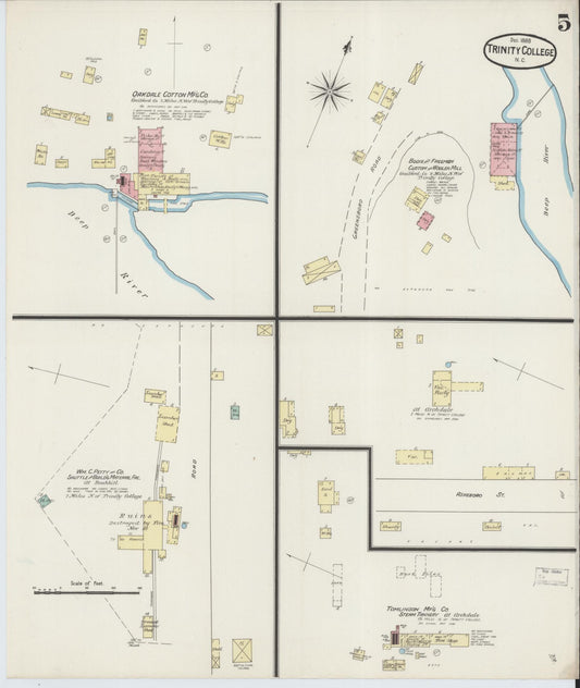 Sanborn Fire Insurance Map from Trinity College, Randolph County, North Carolina (1888), Sheet #0005 - Historic Sanborn Fire Insurance Map Print, vintage old map wall art, antique decor, genealogy gift, North Carolina North Carolina map