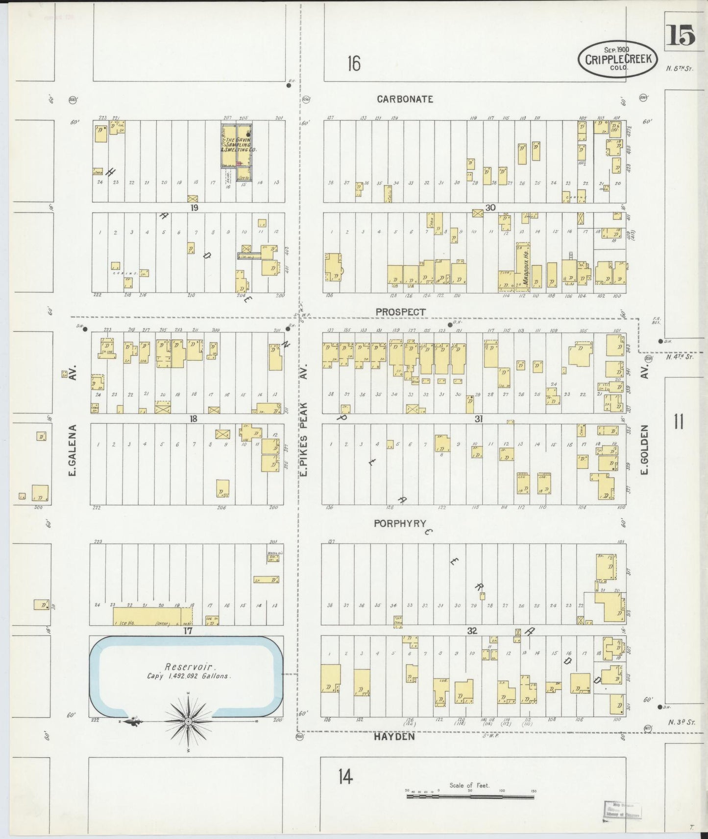 Sanborn Fire Insurance Map from Cripple Creek, Teller County, Colorado (1900), Sheet #0015 - Historic Sanborn Fire Insurance Map Print, vintage old map wall art, antique decor, genealogy gift, Colorado Colorado map