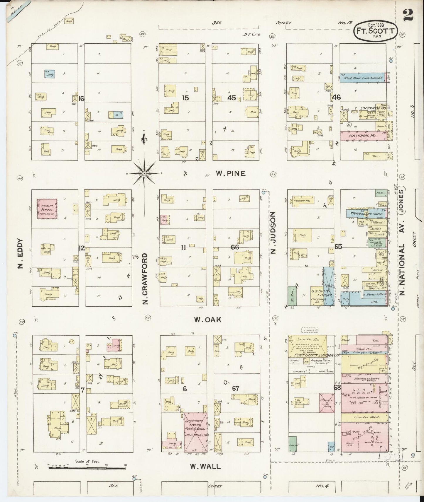 Sanborn Fire Insurance Map from Fort Scott, Bourbon County, Kansas (1888), Sheet #0002 - Complete Map Set gallery image, historic Sanborn map, vintage wall art, Kansas Kansas
