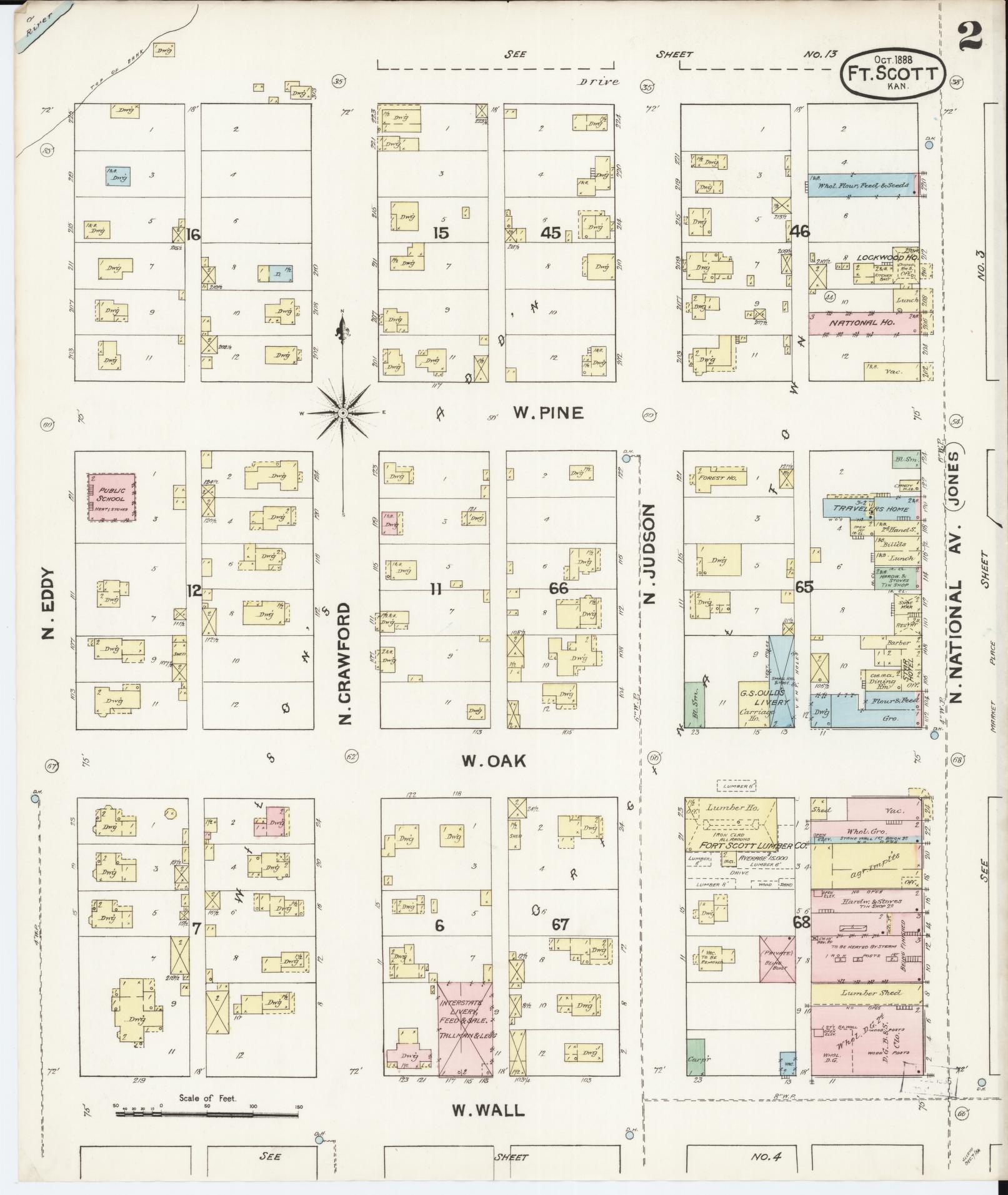 Sanborn Fire Insurance Map from Fort Scott, Bourbon County, Kansas (1888), Sheet #0002 - Complete Map Set gallery image, historic Sanborn map, vintage wall art, Kansas Kansas