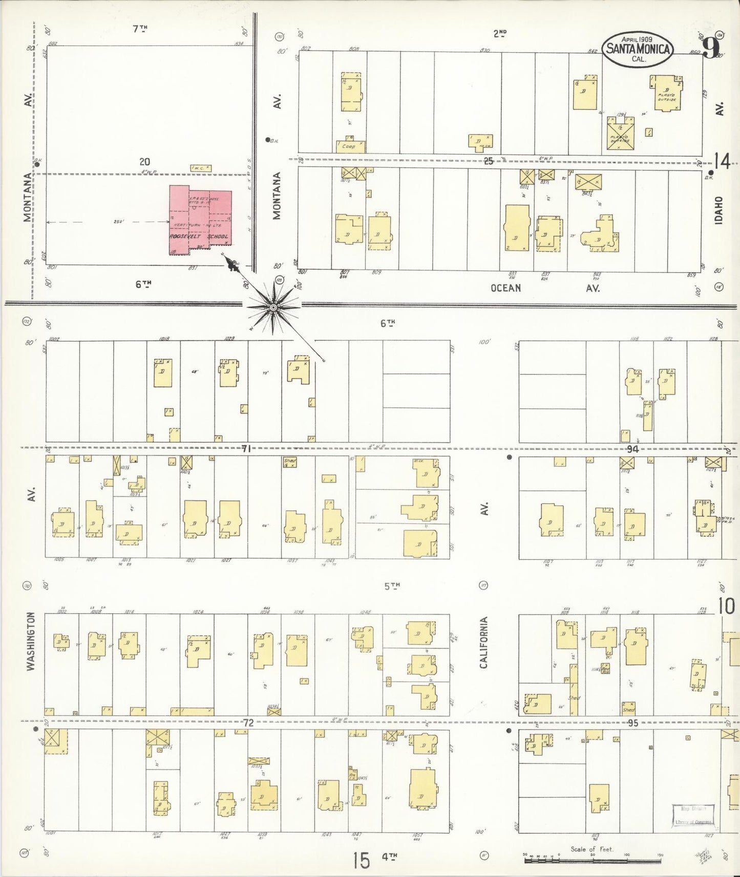 Sanborn Fire Insurance Map from Santa Monica, Los Angeles County, California (1909), Sheet #0009 - Complete Map Set gallery image, historic Sanborn map, vintage wall art, California California