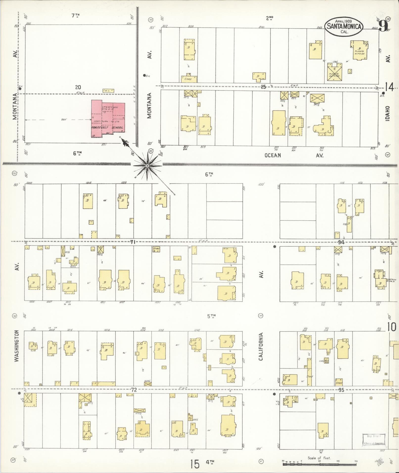 Sanborn Fire Insurance Map from Santa Monica, Los Angeles County, California (1909), Sheet #0009 - Complete Map Set gallery image, historic Sanborn map, vintage wall art, California California