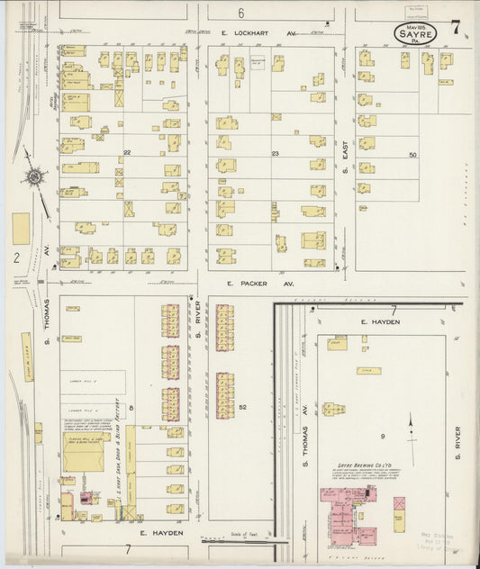 Sanborn Fire Insurance Map from Sayre, Bradford County, Pennsylvania (1915), Sheet #0007 - Historic Sanborn Fire Insurance Map Print, vintage old map wall art, antique decor, genealogy gift, Pennsylvania Pennsylvania map