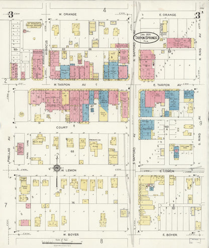 Sanborn Fire Insurance Map from Tarpon Springs, Pinellas County, Florida (1926), Sheet #0003 - Historic Sanborn Fire Insurance Map Print, vintage old map wall art, antique decor, genealogy gift, Florida Florida map