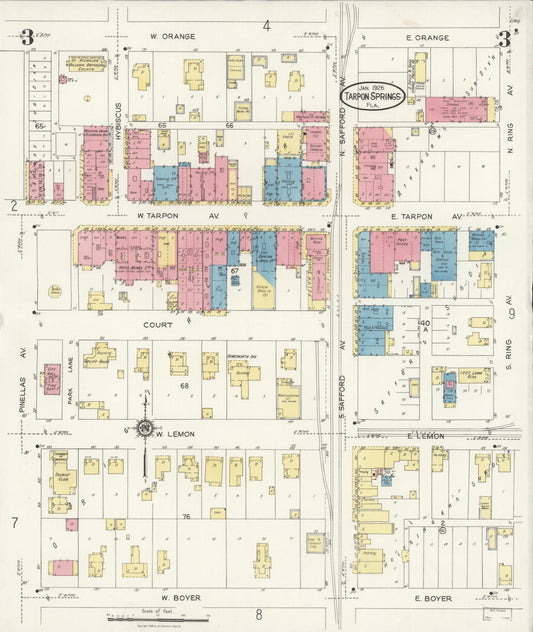 Sanborn Fire Insurance Map from Tarpon Springs, Pinellas County, Florida (1926), Sheet #0003 - Historic Sanborn Fire Insurance Map Print, vintage old map wall art, antique decor, genealogy gift, Florida Florida map