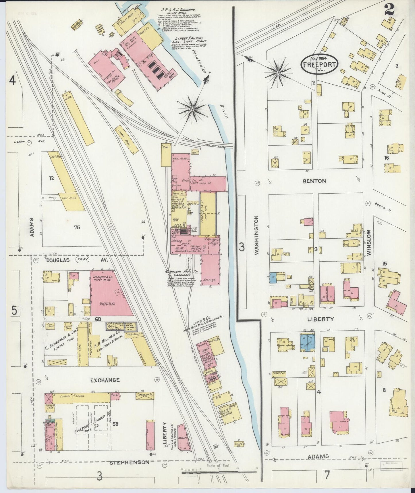 Sanborn Fire Insurance Map from Freeport, Stephenson County, Illinois (1904), Sheet #0002 - Historic Sanborn Fire Insurance Map Print, vintage old map wall art, antique decor, genealogy gift, Illinois Illinois map