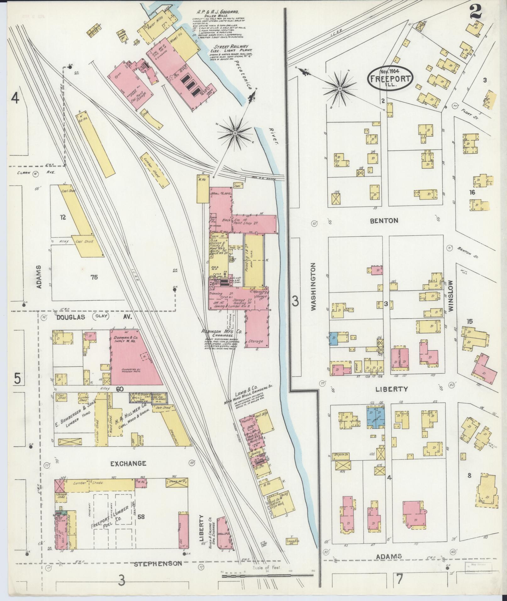 Sanborn Fire Insurance Map from Freeport, Stephenson County, Illinois (1904), Sheet #0002 - Historic Sanborn Fire Insurance Map Print, vintage old map wall art, antique decor, genealogy gift, Illinois Illinois map