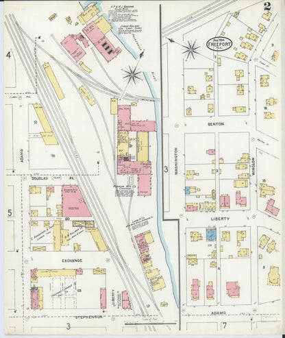 Sanborn Fire Insurance Map from Freeport, Stephenson County, Illinois (1904), Sheet #0002 - Historic Sanborn Fire Insurance Map Print, vintage old map wall art, antique decor, genealogy gift, Illinois Illinois map