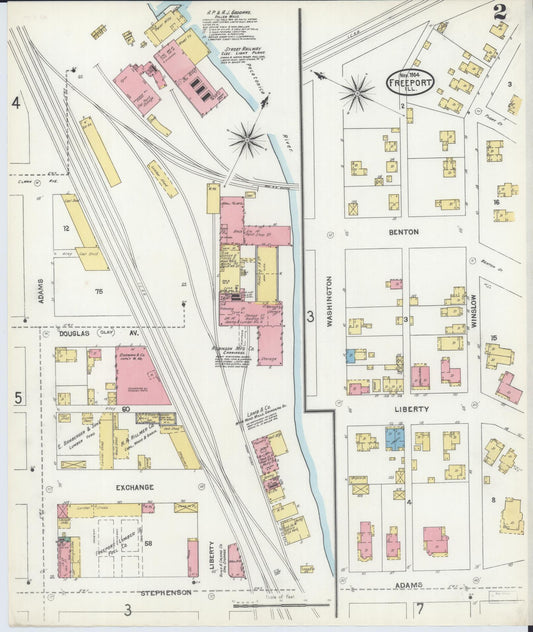 Sanborn Fire Insurance Map from Freeport, Stephenson County, Illinois (1904), Sheet #0002 - Historic Sanborn Fire Insurance Map Print, vintage old map wall art, antique decor, genealogy gift, Illinois Illinois map