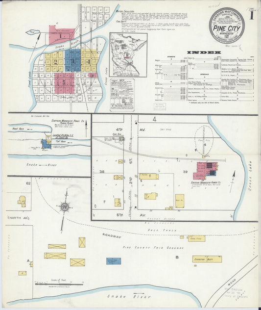 Sanborn Fire Insurance Map from Pine City, Pine County, Minnesota (1921), Sheet #0001 - Complete Map Set gallery image, historic Sanborn map, vintage wall art, Minnesota Minnesota