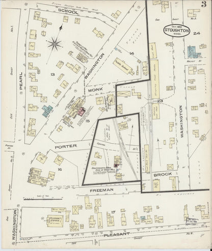 Sanborn Fire Insurance Map from Stoughton, Norfolk County, Massachusetts (1885), Sheet #0003 - Complete Map Set gallery image, historic Sanborn map, vintage wall art, Massachusetts Massachusetts
