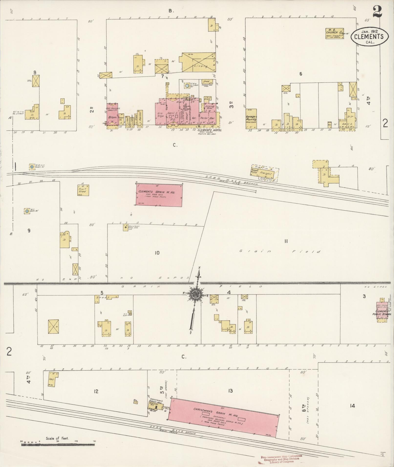 Sanborn Fire Insurance Map from Clements, San Joaquin County, California (1912), Sheet #0002 - Historic Sanborn Fire Insurance Map Print, vintage old map wall art, antique decor, genealogy gift, California California map