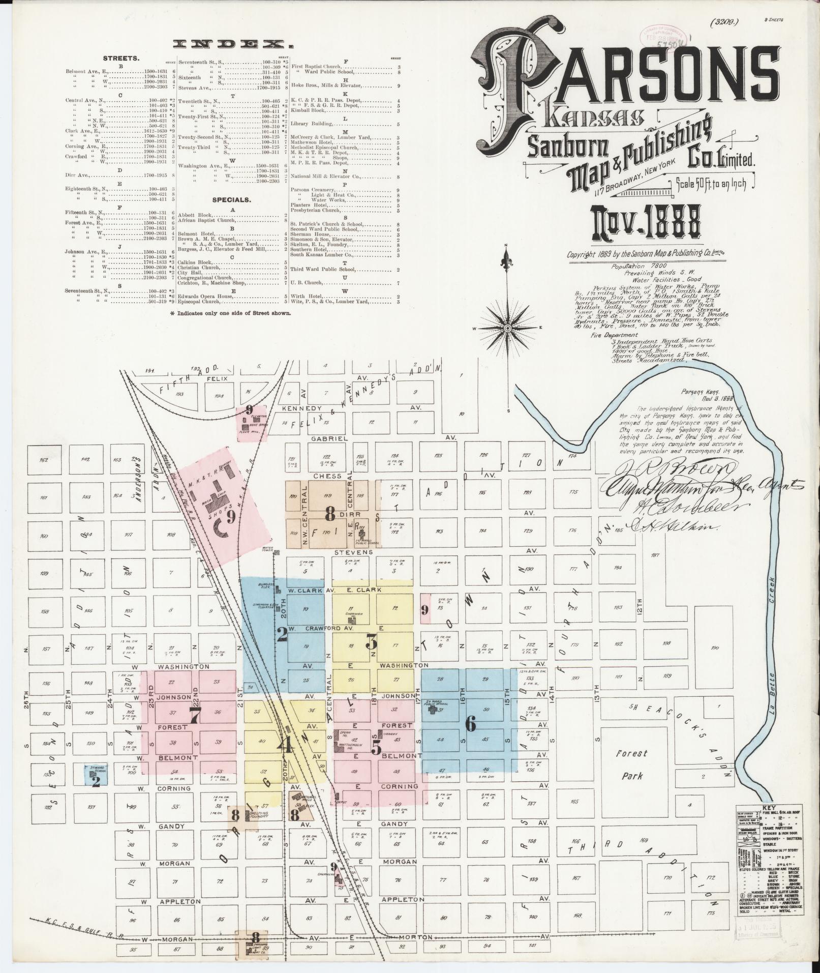 Sanborn Fire Insurance Map from Parsons, Labette County, Kansas (1888), Sheet #0001 - Complete Map Set gallery image, historic Sanborn map, vintage wall art, Kansas Kansas