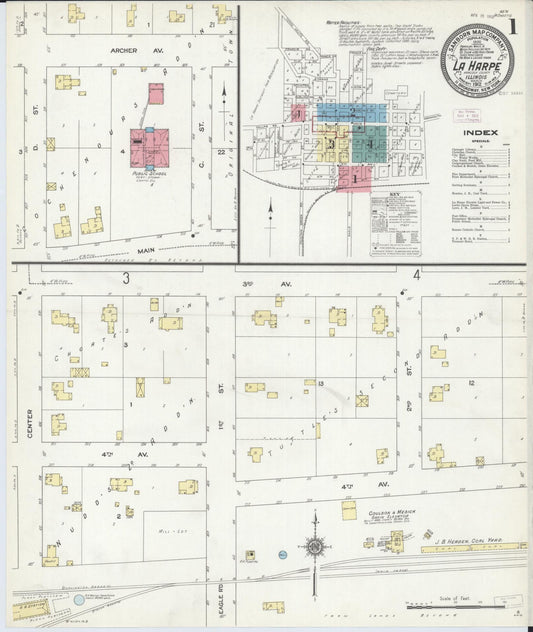 Sanborn Fire Insurance Map from La Harpe, Hancock County, Illinois (1912), Sheet #0001 - Historic Sanborn Fire Insurance Map Print, vintage old map wall art, antique decor, genealogy gift, Illinois Illinois map