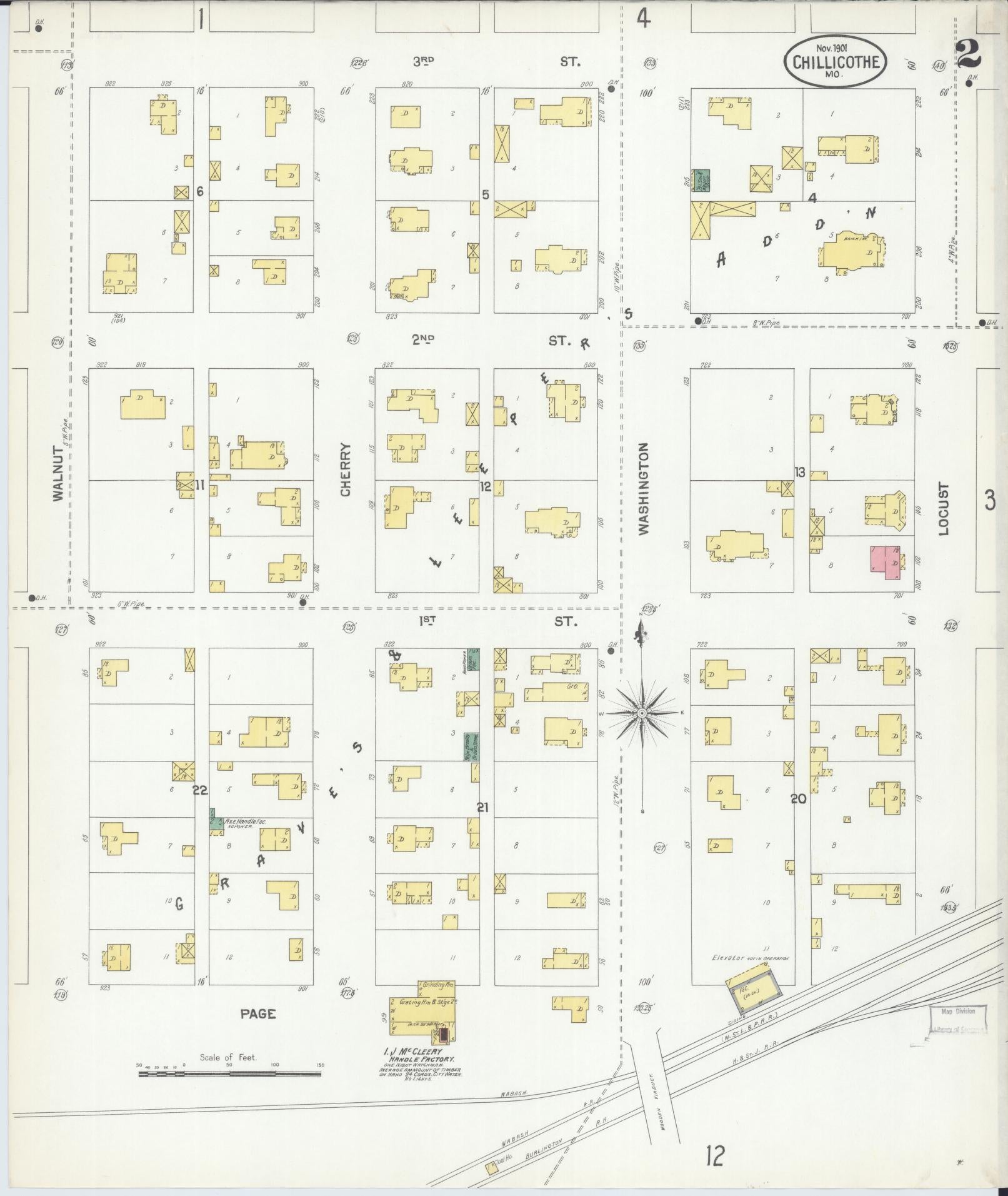 Sanborn Fire Insurance Map from Chillicothe, Livingston County, Missouri (1901), Sheet #0002 - Historic Sanborn Fire Insurance Map Print, vintage old map wall art, antique decor, genealogy gift, Missouri Missouri map