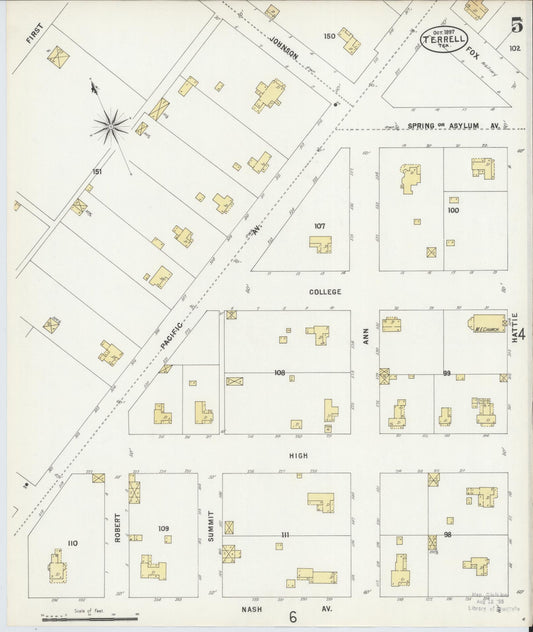 Sanborn Fire Insurance Map from Terrell, Kaufman County, Texas (1897), Sheet #0005 - Historic Sanborn Fire Insurance Map Print, vintage old map wall art, antique decor, genealogy gift, Texas Texas map