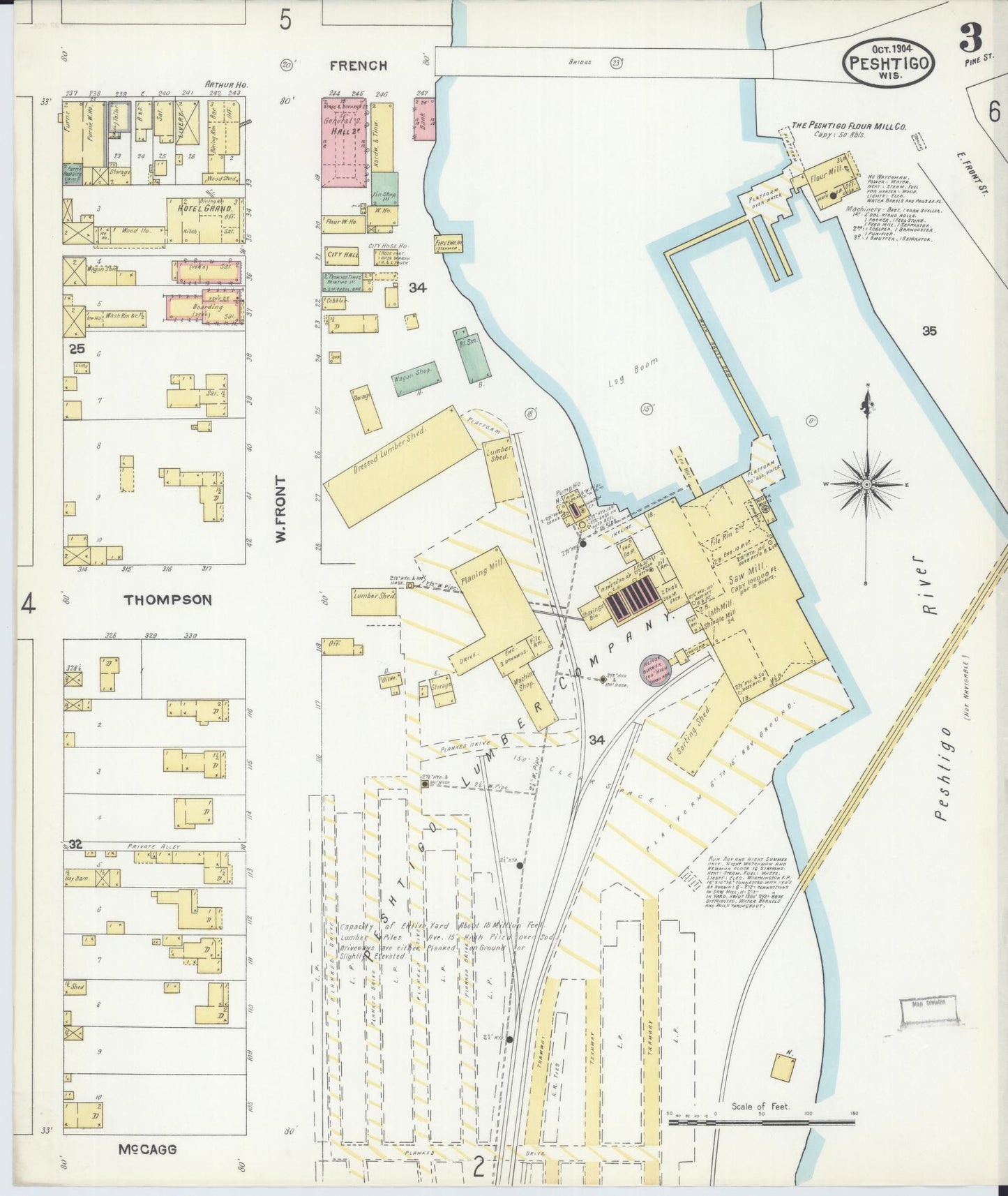 Sanborn Fire Insurance Map from Peshtigo, Marinette County, Wisconsin (1904), Sheet #0003 - Historic Sanborn Fire Insurance Map Print, vintage old map wall art, antique decor, genealogy gift, Wisconsin Wisconsin map