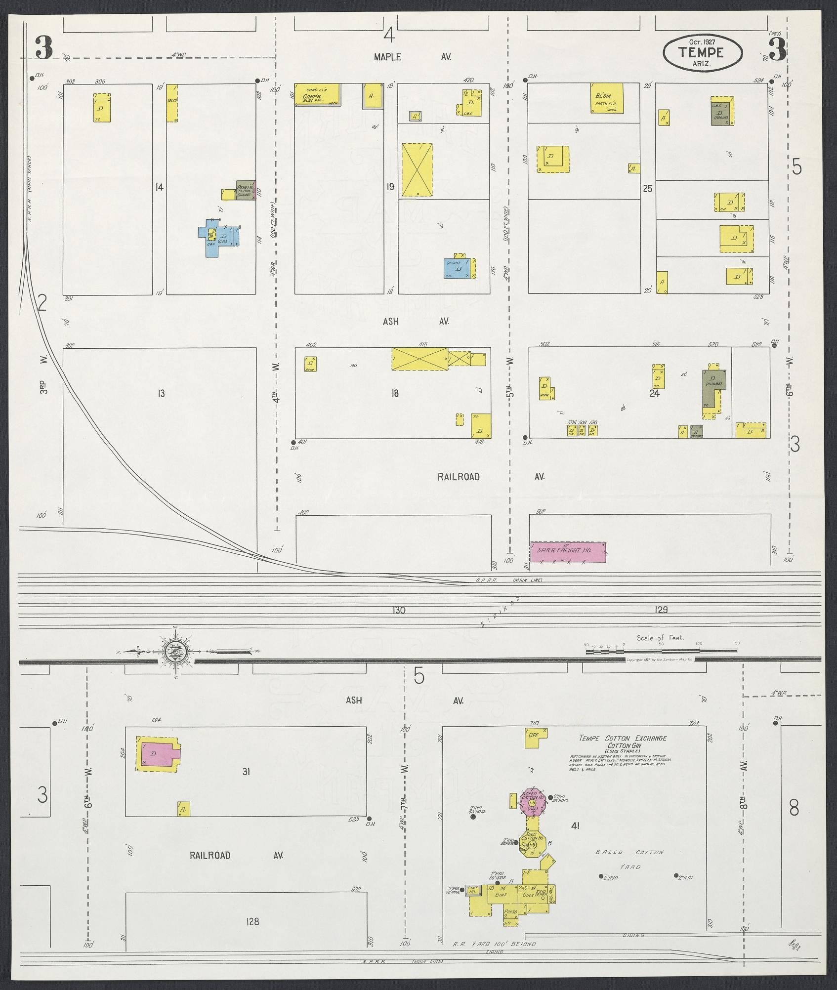 Sanborn Fire Insurance Map from Tempe, Maricopa County, Arizona (1927), Sheet #0003 - Complete Map Set gallery image, historic Sanborn map, vintage wall art, Arizona Arizona