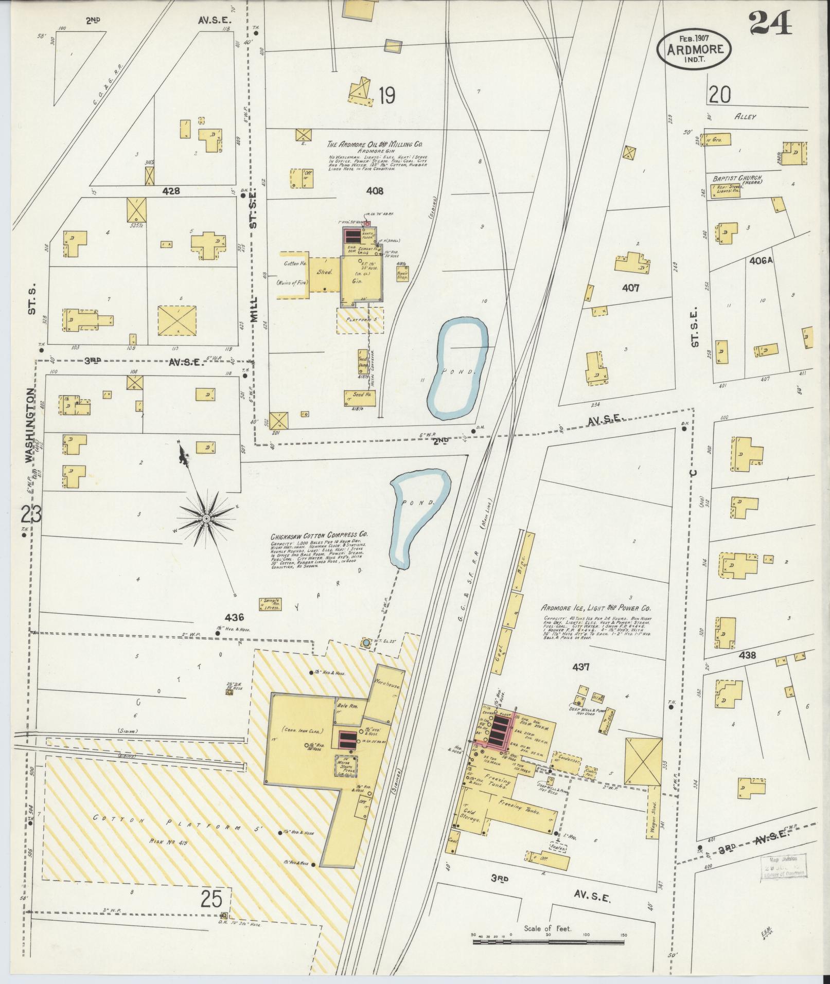 Sanborn Fire Insurance Map from Ardmore, Carter County, Oklahoma (1907), Sheet #0024 - Historic Sanborn Fire Insurance Map Print, vintage old map wall art, antique decor, genealogy gift, Oklahoma Oklahoma map