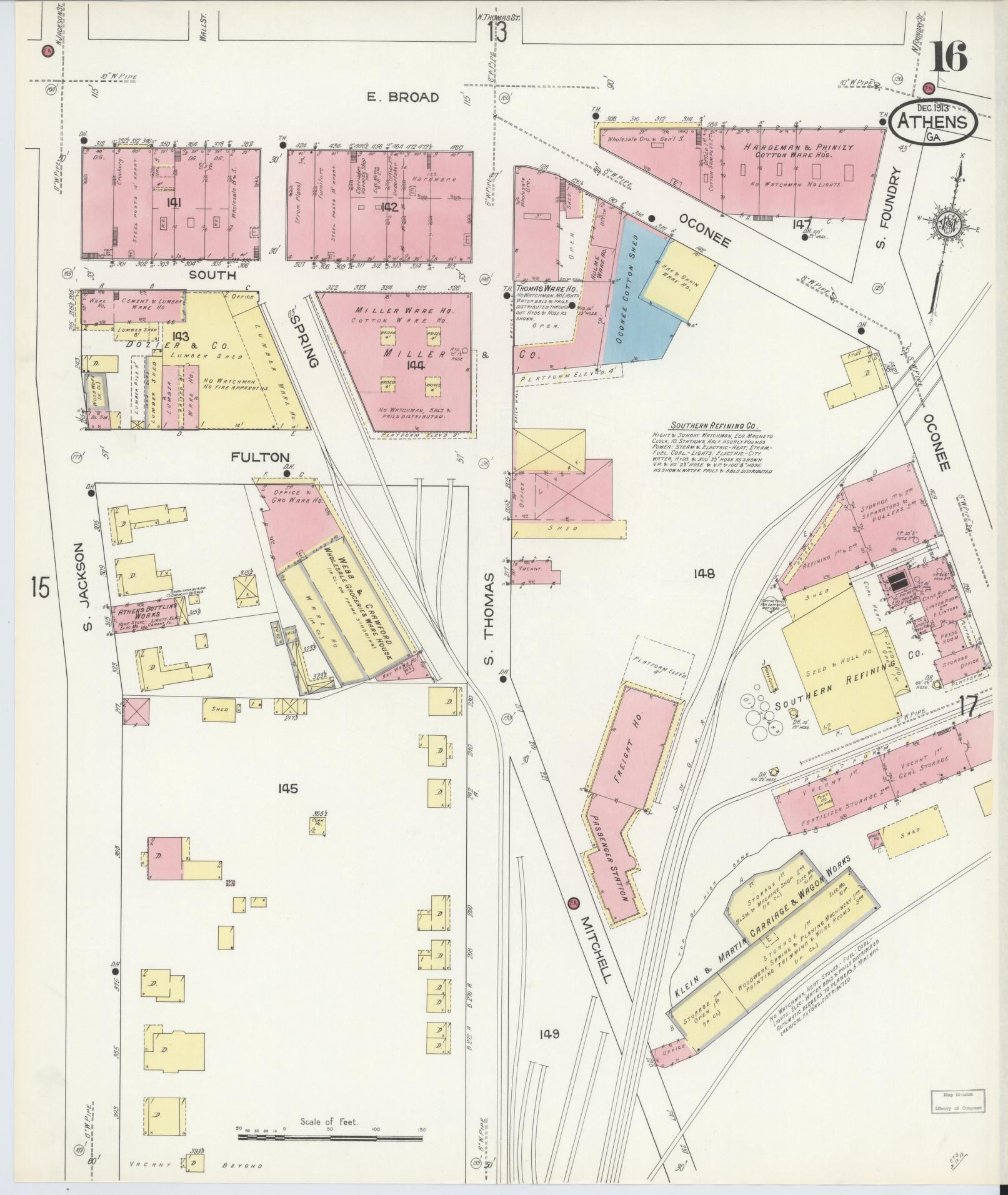 Sanborn Fire Insurance Map from Athens, Clarke County, Georgia (1913), Sheet #0016 - Complete Map Set gallery image, historic Sanborn map, vintage wall art, Georgia Georgia