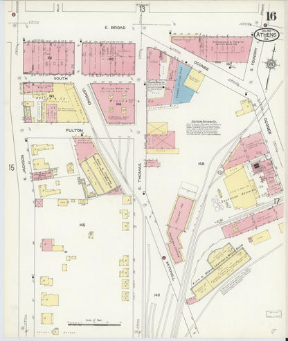 Sanborn Fire Insurance Map from Athens, Clarke County, Georgia (1913), Sheet #0016 - Complete Map Set gallery image, historic Sanborn map, vintage wall art, Georgia Georgia